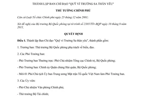 Quyết định 2380/QĐ-TTg thành lập Ban Chỉ đạo Quỹ vì Trường Sa thân yêu