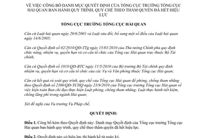 Quyết định 2638/QĐ-TCHQ công bố Danh mục  Quyết định quy trình quy chế