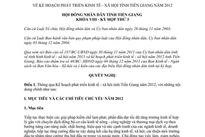 Nghị quyết 11/2011/NQ-HĐND Kế hoạch phát triển kinh tế xã hội Tiền Giang 2012