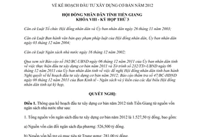 Nghị quyết 13/2011/NQ-HĐND kế hoạch đầu tư xây dựng cơ bản 2012 Tiền Giang