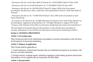 Circular No. 41/2011/TT-NHNN guiding the identification and update of customer