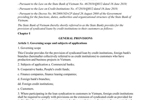 Circular No. 42/2011/TT-NHNN providing for the provision of syndicated loans by