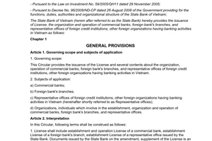 Circular No. 40/2011/TT-NHNN regulating on licensing and organizations