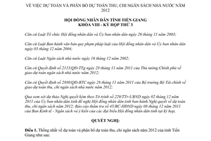 Nghị quyết 12/2011/NQ-HĐND dự toán và phân bổ dự toán thu chi ngân sách nhà nước Tiền Giang 2012