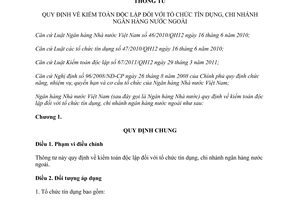 Thông tư 39/2011/TT-NHNN  kiểm toán độc lập tổ chức tín dụng,