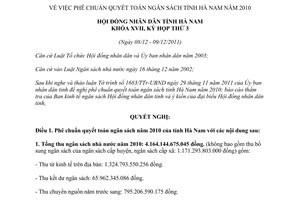 Nghị quyết 17/2011/NQ-HĐND phê chuẩn quyết toán ngân sách Hà Nam 2010