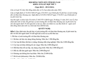 Nghị quyết 19/2011/NQ-HĐND mức thu phí bảo vệ môi trường đối với khai thác