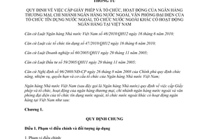 Thông tư 40/2011/TT-NHNN  cấp Giấy phép và tổ chức hoạt động ngân hàng