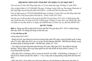 Nghị quyết 36/NQ-HĐND năm 2011 phát triển du lịch Phú Yên 2011 2015