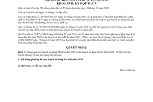 Nghị quyết 38/NQ-HĐND  Quy hoạch sử dụng đất đến năm 2020