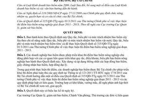 Quyết định 3035/QĐ-BTC quy tắc, biểu phí và mức trách nhiệm bảo hiểm