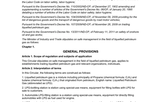 Circular No. 41/2011/TT-BCT stipulating on safe management in the field of lique