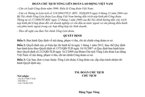 Quyết định 1445/QĐ-TLĐ Quy định phạm vi thu, chi tài chính công đoàn