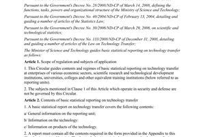 Circular No. 35/2011/TT-BKHCN guiding basic statistical reporting on technology