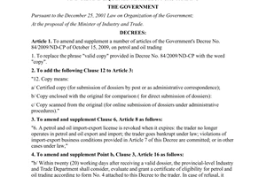 Decree No. 118/2011/ND-CP amending and supplementing administrative procedures