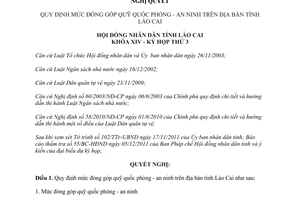 Nghị quyết 28/2011/NQ-HĐND mức đóng góp quỹ quốc phòng an ninh Lào Cai