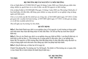 Quyết định 2370/QĐ-BTNMT năm 2011 Danh mục dịch vụ sự nghiệp công tài nguyên