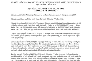 Nghị quyết 13/2011/NQ-HĐND quyết toán thu chi ngân sách địa phương 2010 Thanh Hóa