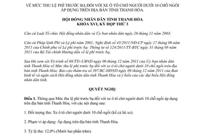 Nghị quyết 28/2011/NQ-HĐND Mức lệ phí trước bạ xe ô tô chở người dưới 10 chỗ ngồi Thanh Hóa