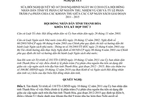 Nghị quyết 14/2011/NQ-HĐND sửa đổi Nghị quyết 167/2010/NQ-HĐND phân cấp