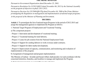 Decision No. 2406/QD-TTg  issuing the list of the national target programs