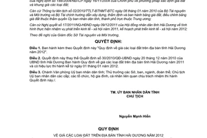 Quyết định 30/2011/QĐ-UBND giá đất trên địa bàn tỉnh Hải Dương năm 2012