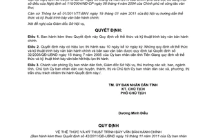 Quyết định 42/2011/QĐ-UBND thể thức và kỹ thuật trình bày văn bản
