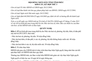 Nghị quyết 40/2011/NQ-HĐND hỗ trợ mua trang thiết bị cho nhà văn hóa Vĩnh Phúc