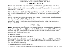 Quyết định 62/2011/QĐ-UBND khen thưởng hoạt động văn hóa nghệ thuật thể thao Bình Dương