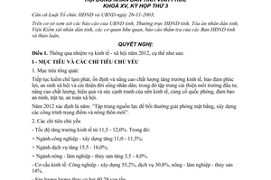 Nghị quyết 22/NQ-HĐND nhiệm vụ kinh tế xã hội năm 2012