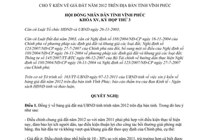 Nghị quyết 36/NQ-HĐND 2011 giá đất năm 2012 Vĩnh Phúc