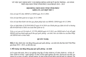 Nghị quyết 43/2011/NQ-HĐND mức vận động đóng góp quỹ quốc phòng an ninh Vĩnh Phúc 2012-2015