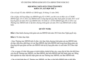 Nghị quyết 46/NQ-HĐND 2011 Chương trình giám sát Hội đồng nhân dân Vĩnh Phúc 2012