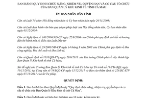 Quyết định 21/2011/QĐ-UBND chức năng nhiệm vụ quyền hạn Ban Quản lý Khu kinh tế