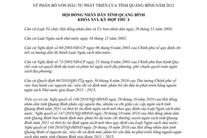 Nghị quyết 27/2011/NQ-HĐND phân bổ vốn đầu tư phát triển Quảng Bình 2012