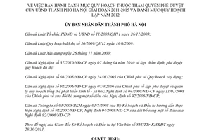 Quyết định 5606/QĐ-UBND năm 2011 danh mục quy hoạch thuộc thẩm quyền phê duyệt