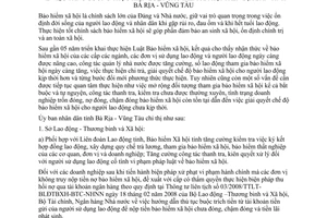 Chỉ thị số 21/2011/CT-UBND tăng cường thực hiện luật Bảo hiểm xã hội Vũng Tàu