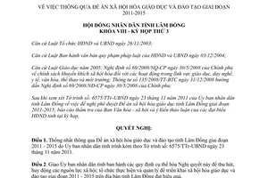 Nghị quyết 38/2011/NQ-HĐND Đề án xã hội hóa giáo dục và đào tạo giai đoạn 2011 2015 Lâm Đồng