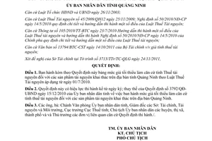 Quyết định 4025/QĐ-UBND năm 2011 giá tối thiểu tính Thuế tài nguyên khai thác địa bàn Quảng Ninh