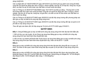 Quyết định 40/2011/QĐ-UBND công bố Bảng giá ca máy và thiết bị thi công xây dựng