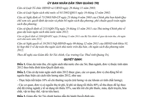 Quyết định 34/2011/QĐ-UBND giao dự toán thu chi ngân sách cho sở ban ngành Quảng Trị 2012