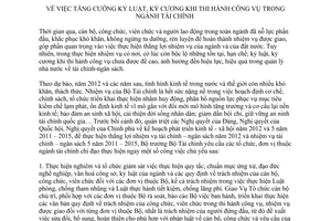 Chỉ thị 04/CT-BTC tăng cường kỷ luật, kỷ cương khi thi hành công vụ