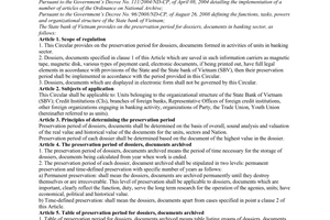Circular No. 43/2011/TT-NHNN providing on the preservation period for dossiers