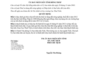 Quyết định 32/2011/QĐ-UBND giá thóc lúa thu thuế sử dụng đất nông nghiệp