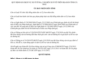 Quyết định 22/2011/QĐ-UBND giá dịch vụ xe ô tô ra, vào bến