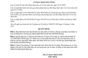 Quyết định số 72/2011/QĐ-UBND trình tự soạn thảo ban hành văn bản Bình Dương