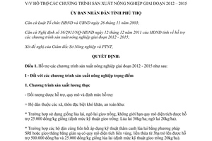 Quyết định số 23/2011/QĐ-UBND hỗ trợ các chương trình sản xuất nông nghiệp giai đoạn 2012 - 2015 Phú Thọ