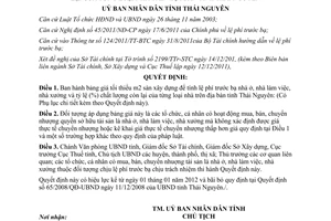 Quyết định 54/2011/QĐ-UBND đơn giá thu lệ phí trước bạ nhà