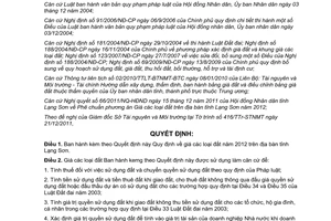 Quyết định 22/2011/QĐ-UBND giá đất năm 2012 trên địa bàn tỉnh Lạng Sơn