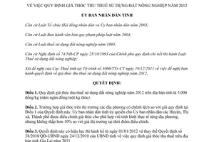 Quyết định 35/2011/QĐ-UBND quy định giá thóc thu thuế Gia Lai năm 2012